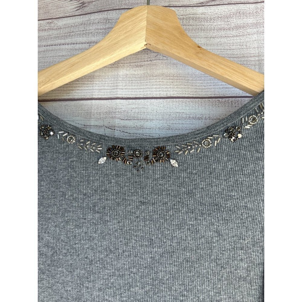 J. Crew Gray Sequin Trim Ribbed Tank Top Size Large - Picture 5 of 10